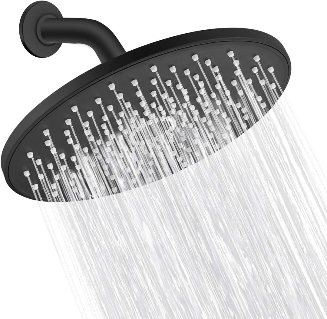 Rain Shower Head  9In High Pressure Showerhead - Tool Free Installation- with Large Spray Surfaces and 200 Nozzles for Delicate and Unstimulate Shower Experience (EM-001 Matte Black/Black)