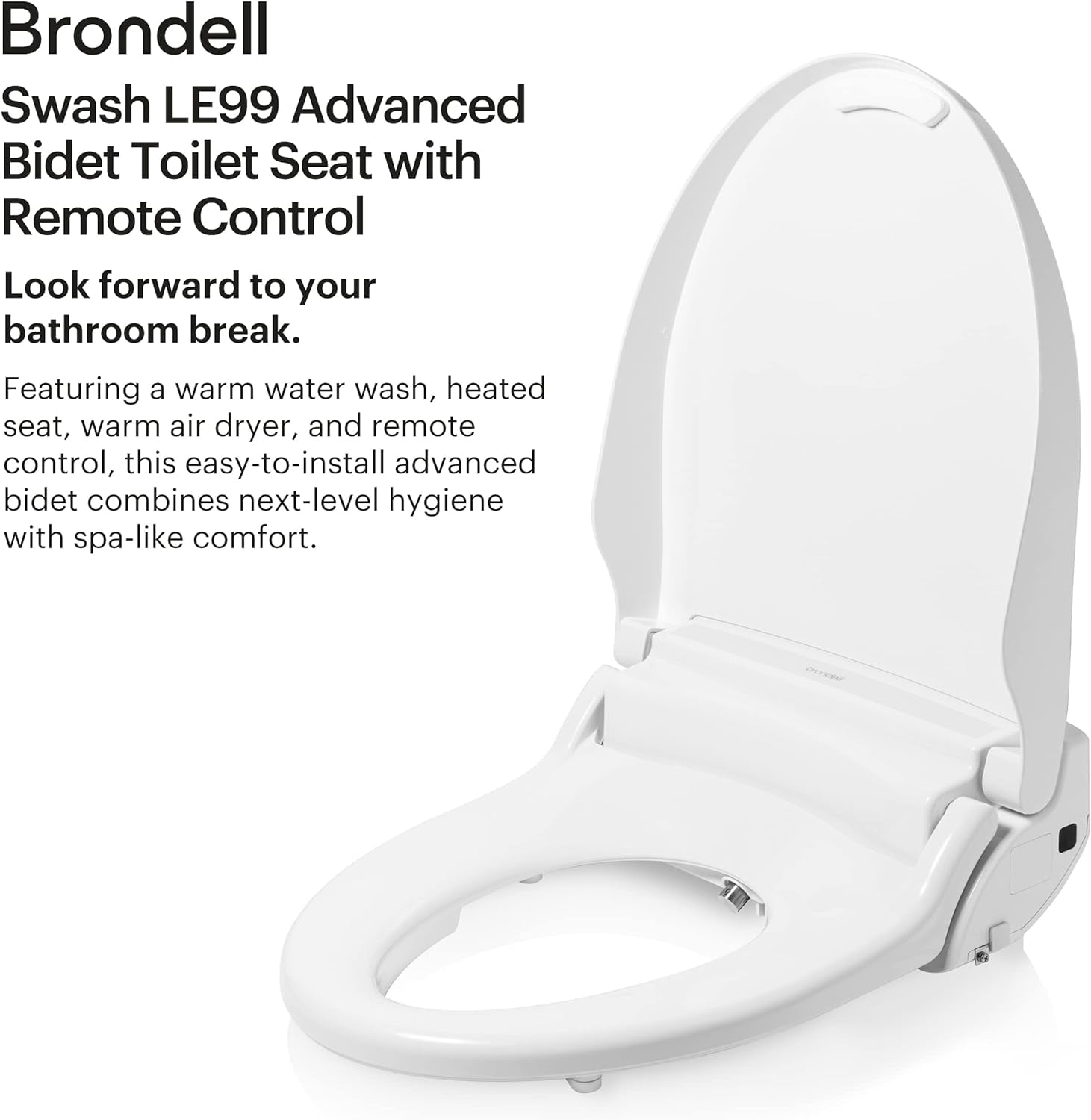 LE99-RW LE99 Swash Electronic Bidet Seat, Fits round Toilets, White – Lite-Touch Remote, Warm Air Dryer, Strong Wash Mode, Stainless-Steel Nozzle, Saved User Settings & Easy Installation