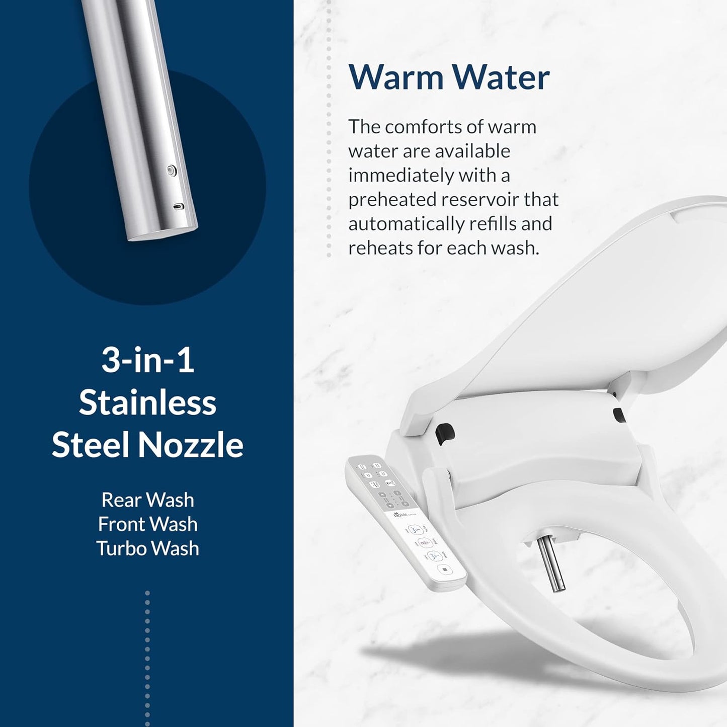 Bio Bidet Slim One Smart Seat for Elongated Toilet with Stainless Steel Self-Cleaning Nozzle, Nightlight, Turbo Wash, Oscillating & Fusion Warm Water Technology, White