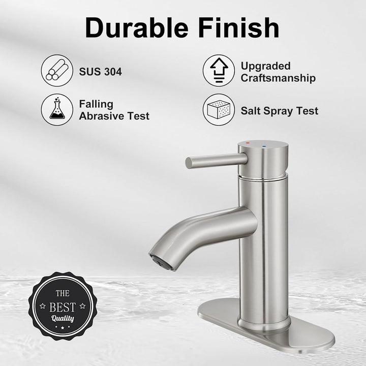 Bathroom Faucet Brushed Nickel One-Handle, Modern One Hole Bathroom Sink Faucet Lavatory Faucet with Deck