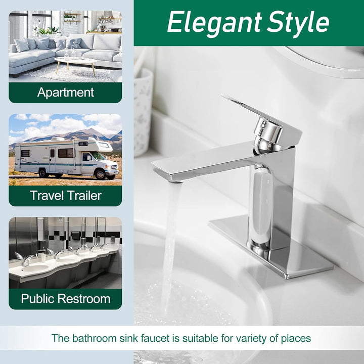 Chrome Bathroom Faucet Single Handle One Hole Bathroom Sink Faucet Lavatory Faucet with Deck