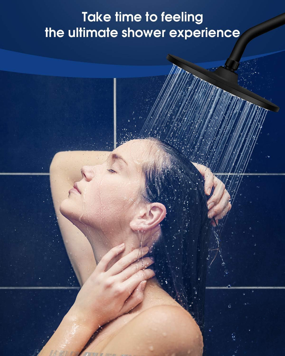 Rain Shower Head  9In High Pressure Showerhead - Tool Free Installation- with Large Spray Surfaces and 200 Nozzles for Delicate and Unstimulate Shower Experience (EM-001 Matte Black/Black)