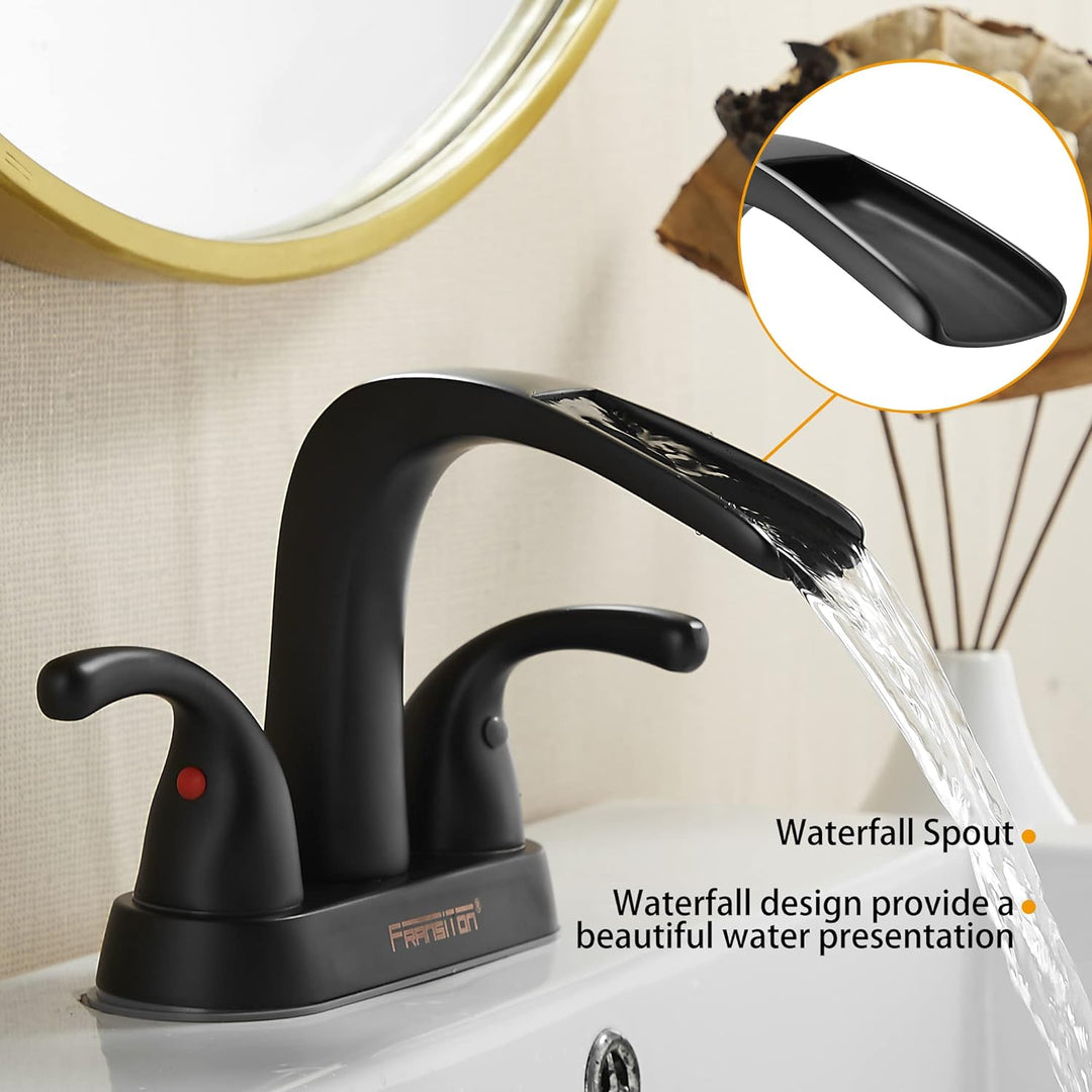 Black Bathroom Faucet  Bathroom Sink Faucet 3 Hole 4 Inch 2 Handle W/Pop up Drain, Lead-Free Faucet for Bathroom Sink, Lavatory Faucet (Matte Black)