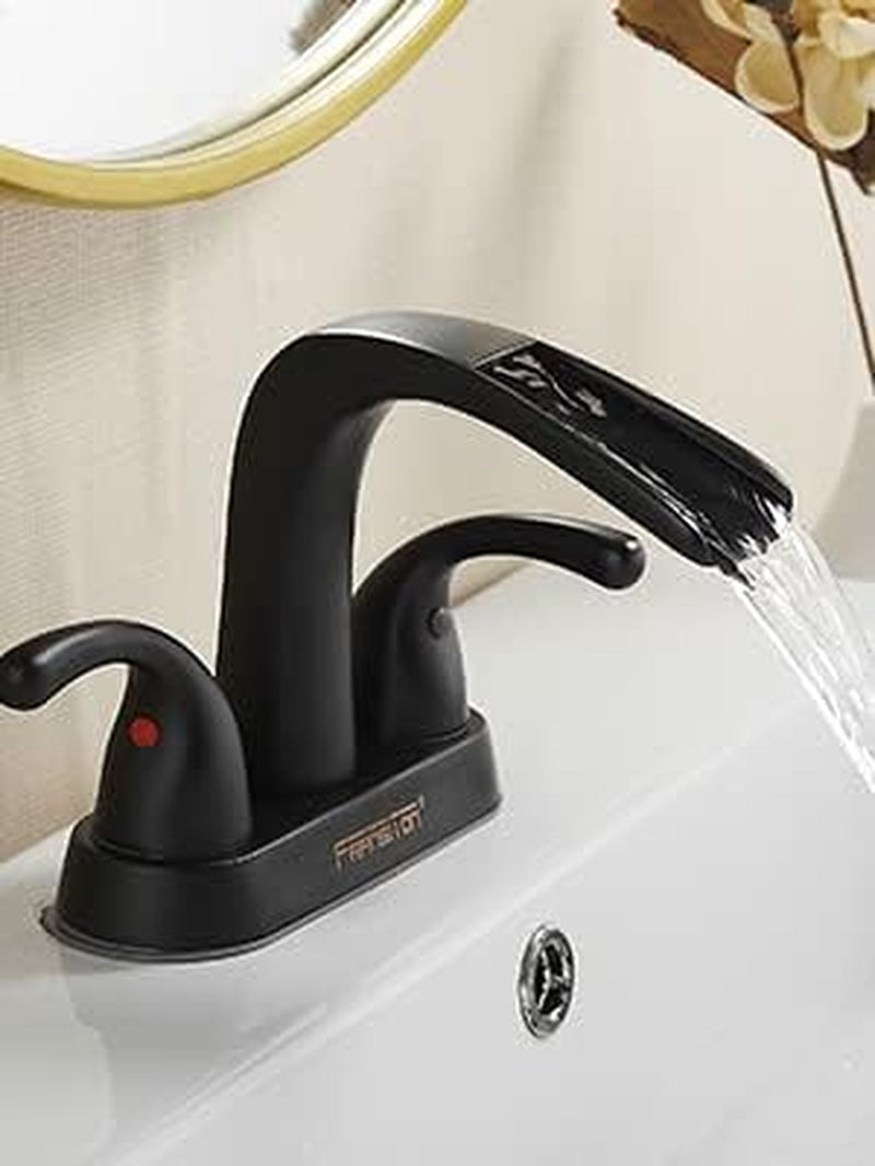 Black Bathroom Faucet  Bathroom Sink Faucet 3 Hole 4 Inch 2 Handle W/Pop up Drain, Lead-Free Faucet for Bathroom Sink, Lavatory Faucet (Matte Black)