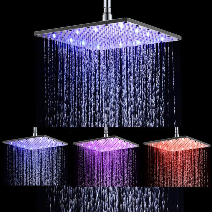 LED Rain Shower Head, 12" Rainfall Shower Head Water Temperature Controlled 3 Colors Lights Changing Water, High-Pressure Bathroom Shower Head