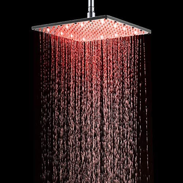 LED Rain Shower Head, 12" Rainfall Shower Head Water Temperature Controlled 3 Colors Lights Changing Water, High-Pressure Bathroom Shower Head