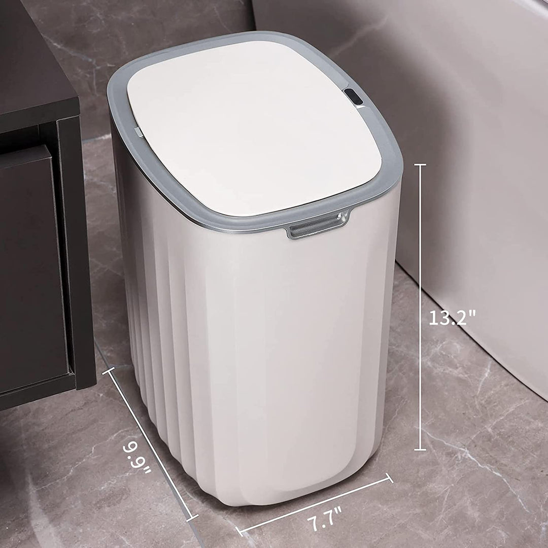 3.5 Gallon Waterproof Motion Sensor Bedroom Trash Can with Lid, Automatic Garbage Bin for Bathroom Living Room Office, Grey, modern bathroom wastebaskets