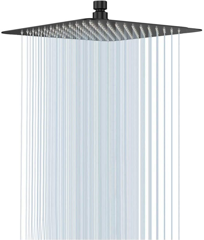 Rain Shower Head,  High Flow Stainless Steel Square Rainfall Showerhead, Waterfall Bath Shower Body Covering, Ceiling or Wall Mount (12 Inch, Matte Black)