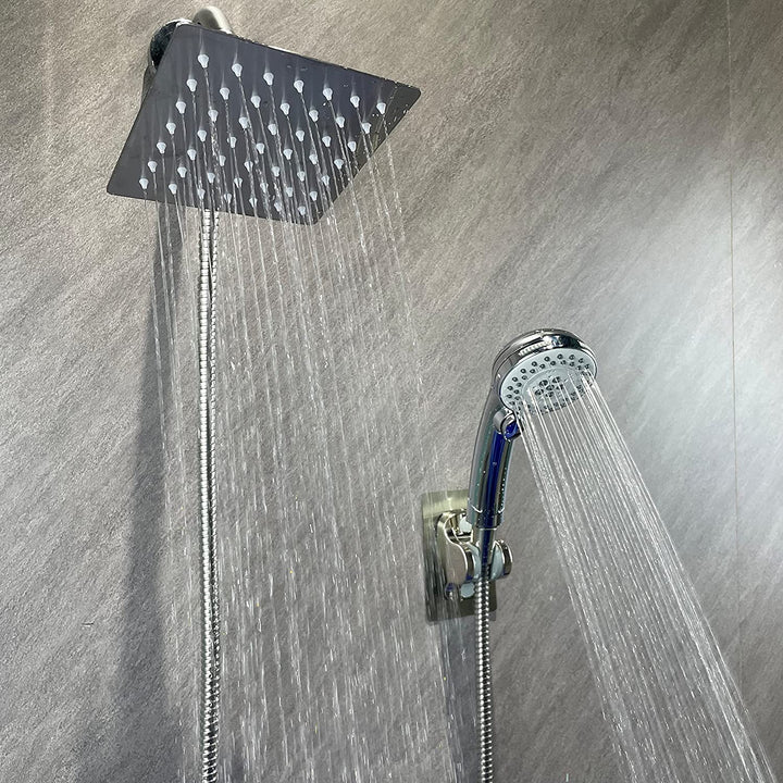 Shower Head with Handheld, High Pressure 8'' Rainfall Stainless Steel Handheld Shower with ON/OFF Pause Switch Shower Combo with Hose,Adhesive Shower Head Holder