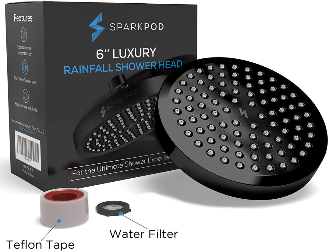 Shower Head - High Pressure Rain - Luxury Modern Look - Tool-Less 1-Min Installation - Adjustable Replacement for Your Bathroom Shower Heads (Midnight Black Matte, 6 Inch Round)