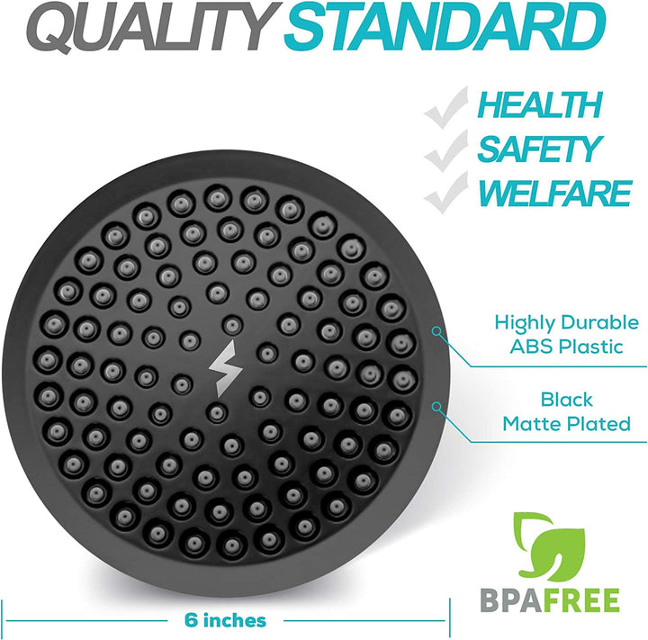 Shower Head - High Pressure Rain - Luxury Modern Look - Tool-Less 1-Min Installation - Adjustable Replacement for Your Bathroom Shower Heads (Midnight Black Matte, 6 Inch Round)