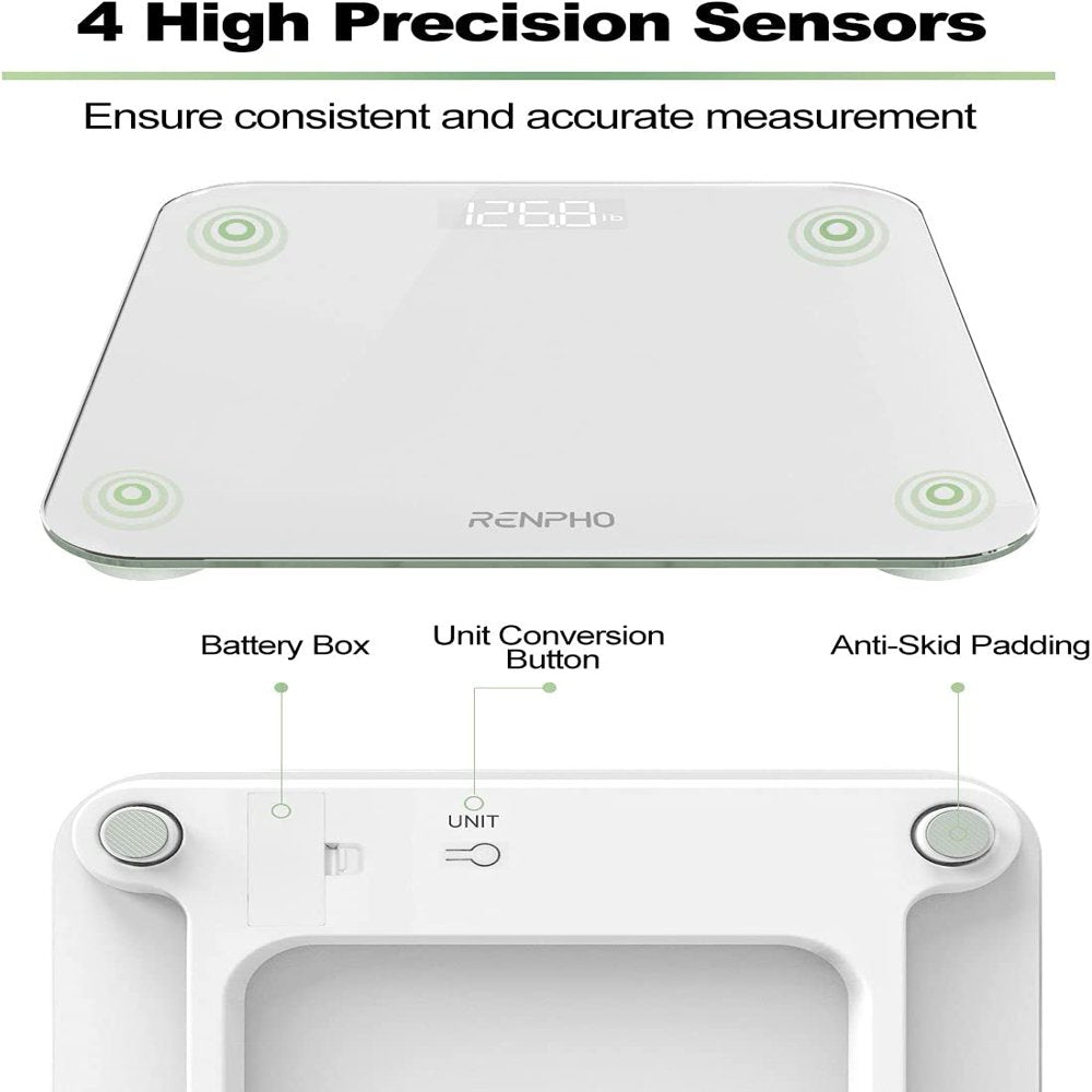 Digital Body Weight Scale, Highly Accurate Scale for Body Weight with LED Display, round Corner Design, Anti-Slip, 400 Lb, White