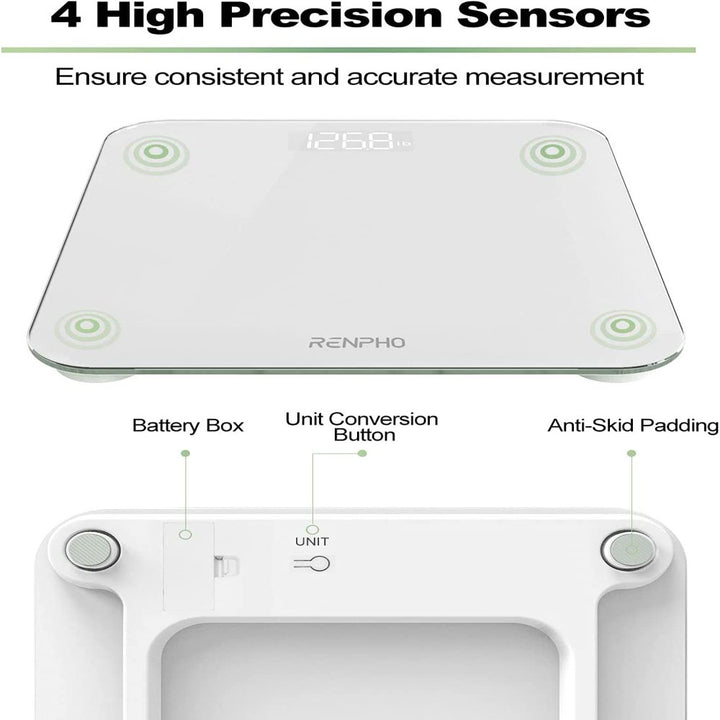 Digital Body Weight Scale, Highly Accurate Scale for Body Weight with LED Display, round Corner Design, Anti-Slip, 400 Lb, White