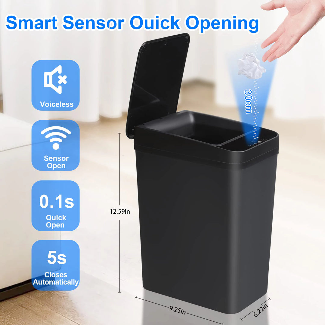 Bathroom Touchless Trash,12L Motion Sensor-Activated Trash Can with Lid,Automatic Kitchen Trash for Office,Living Room,Bedroom